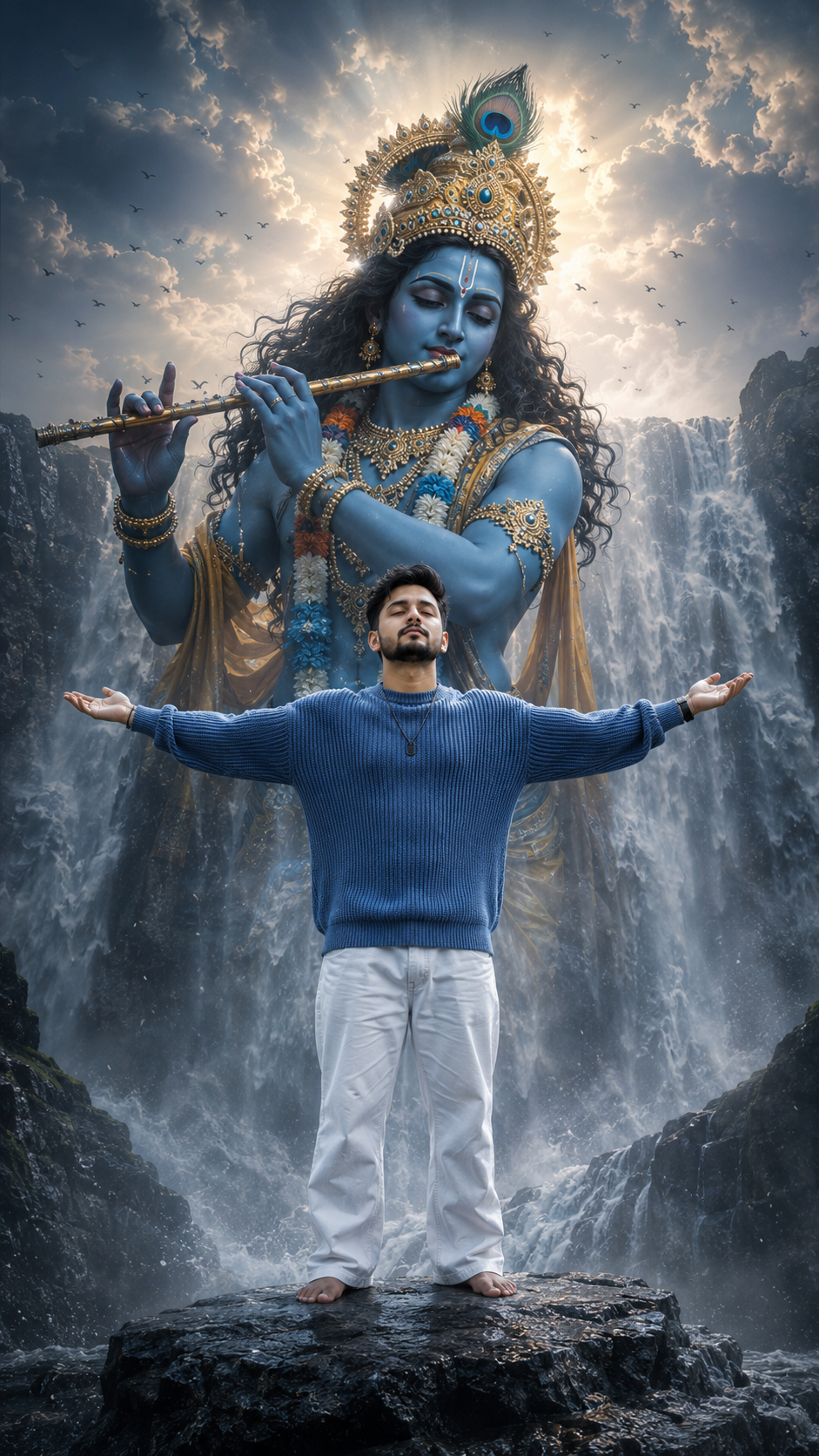 Krishna Divine presence at the waterfall