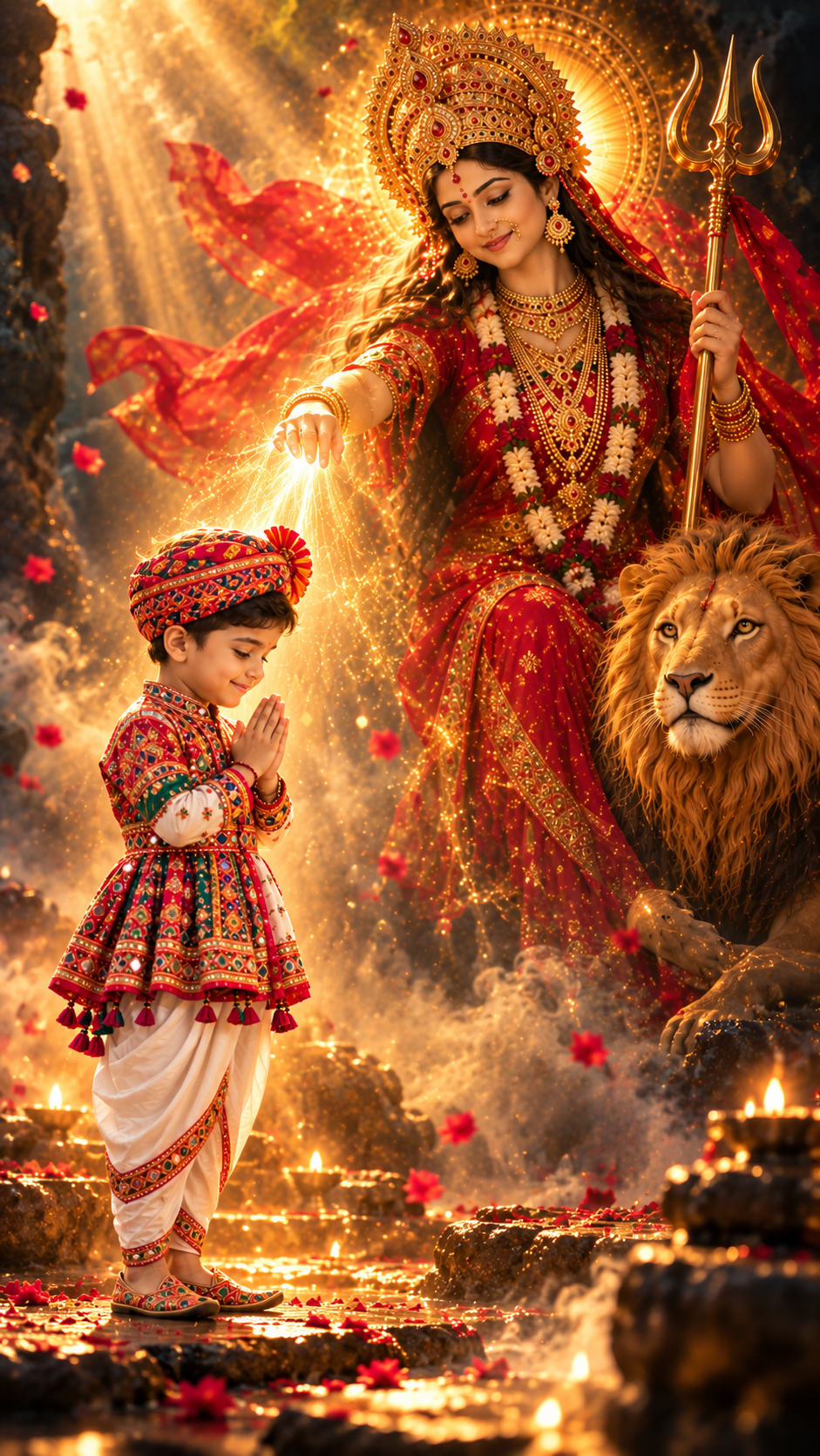 boy receiving the divine blessings of Maa