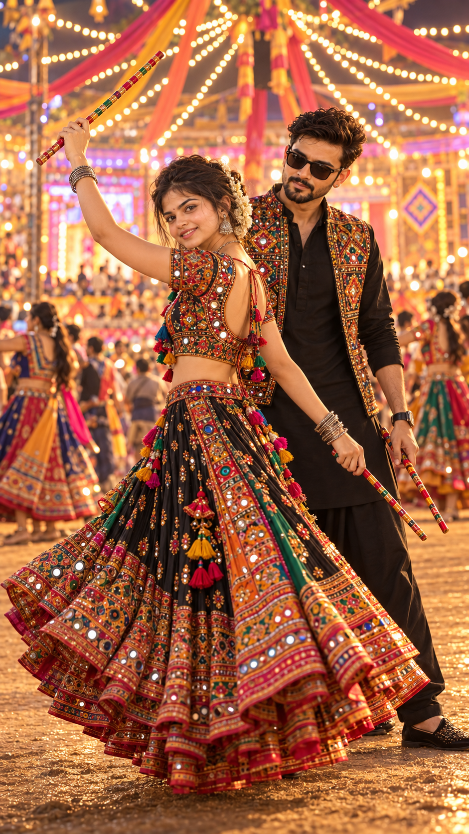 Young Women with Man a cheerful face Navratri