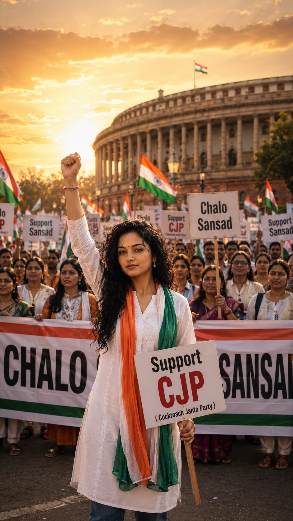 Chalo Sansad protest at sunset
