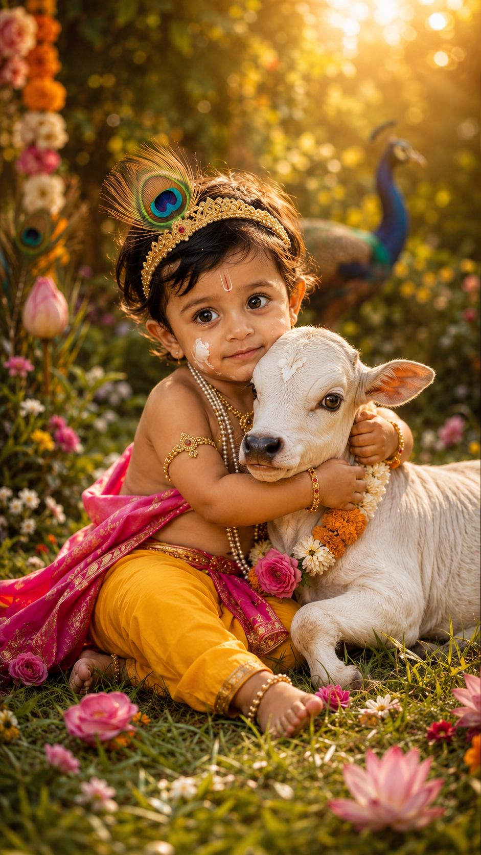 Golden Garden Embrace with Calf