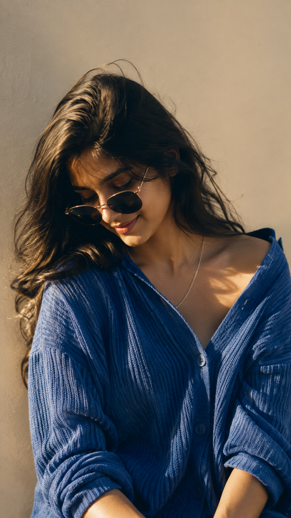 Golden-Hour Blue Knit Portrait