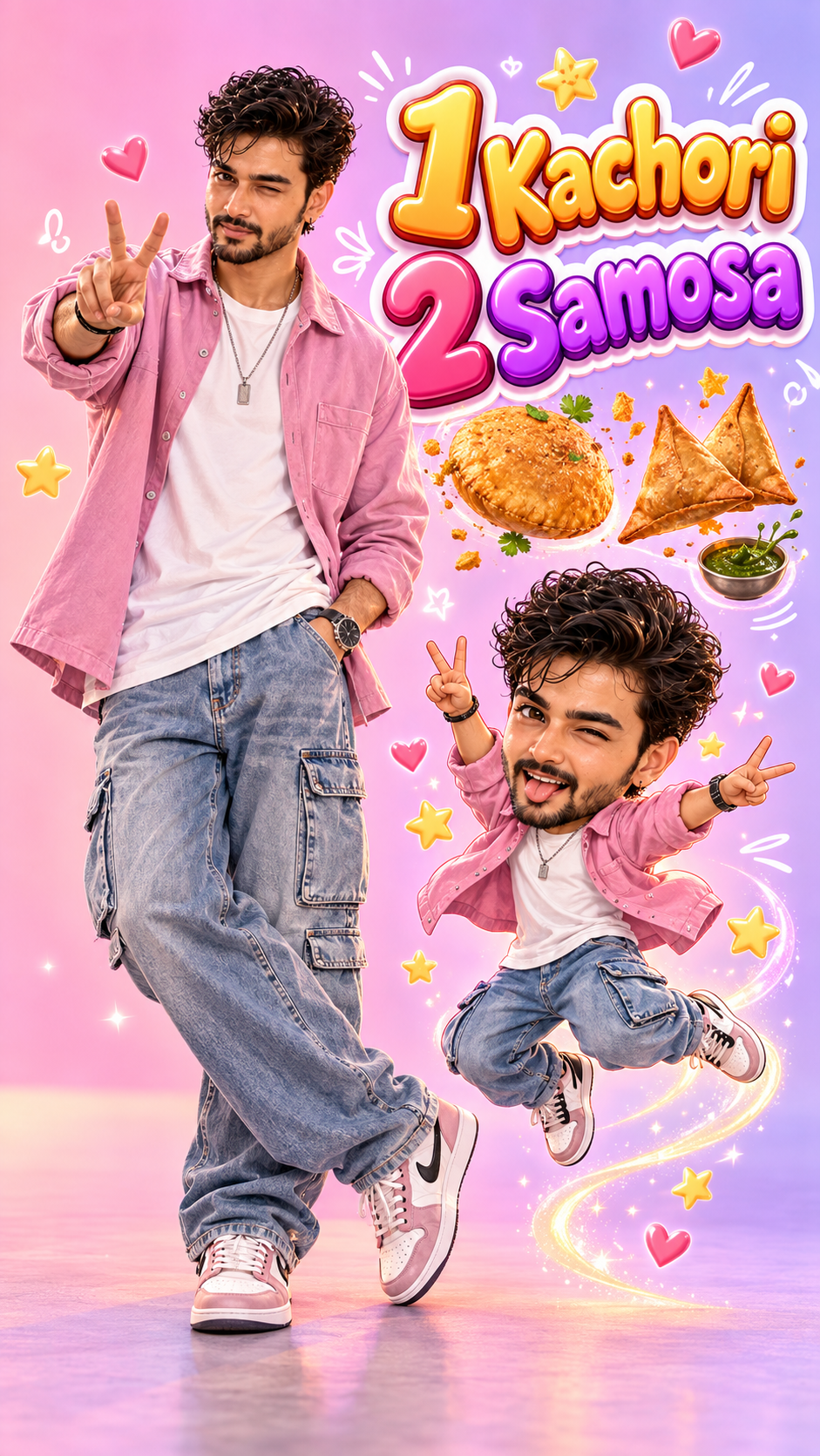 1 Kachori 2 Samosa: Playful Food Poster