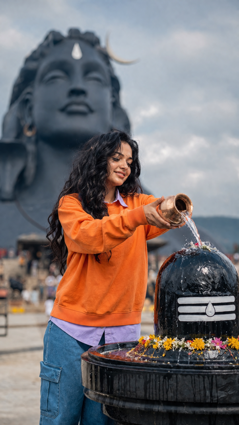 Devotional ritual with Shiva statue
