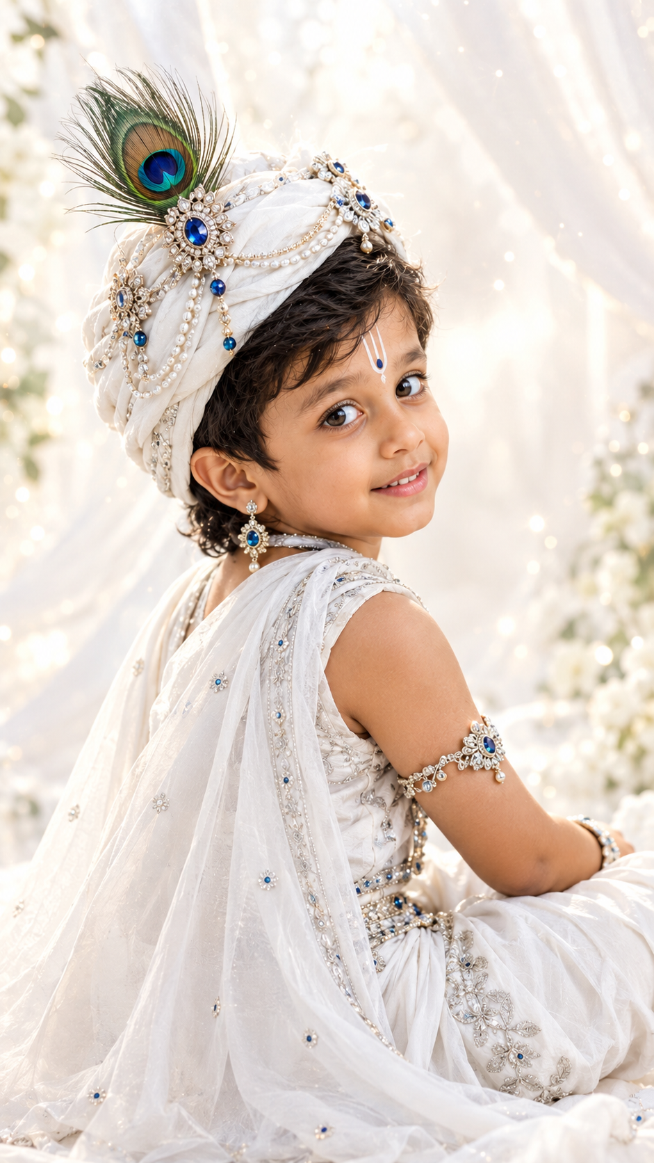 Peacock Prince Krishna in Ivory Splendor