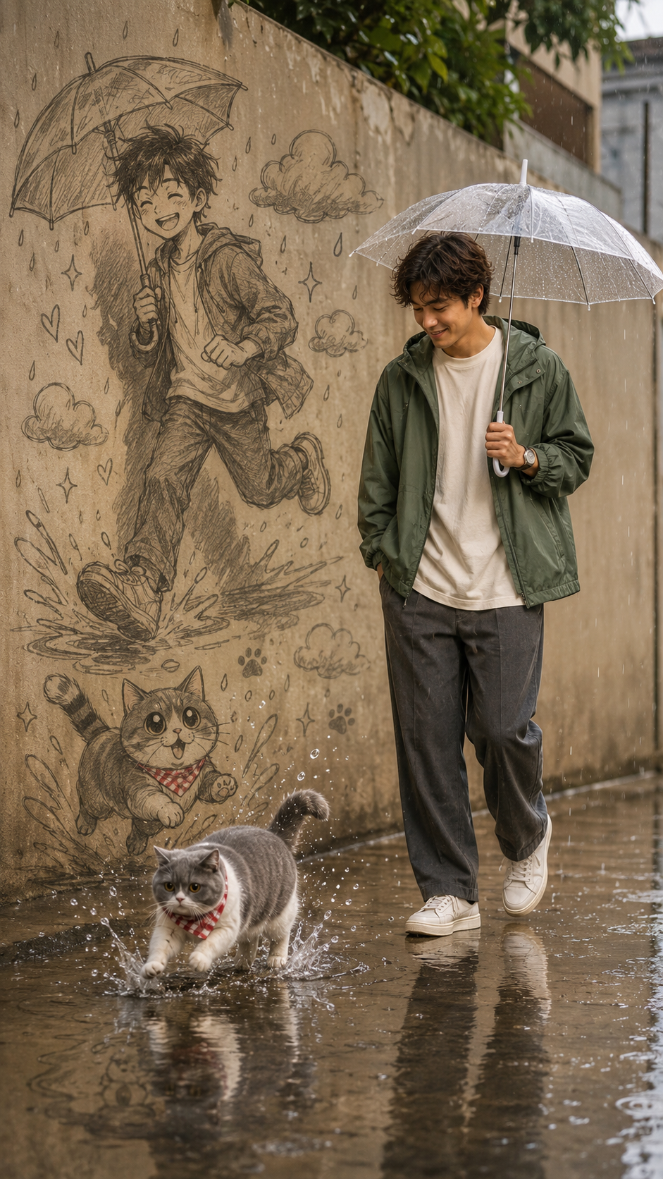 Rainy Alley with Sketchbook Companions