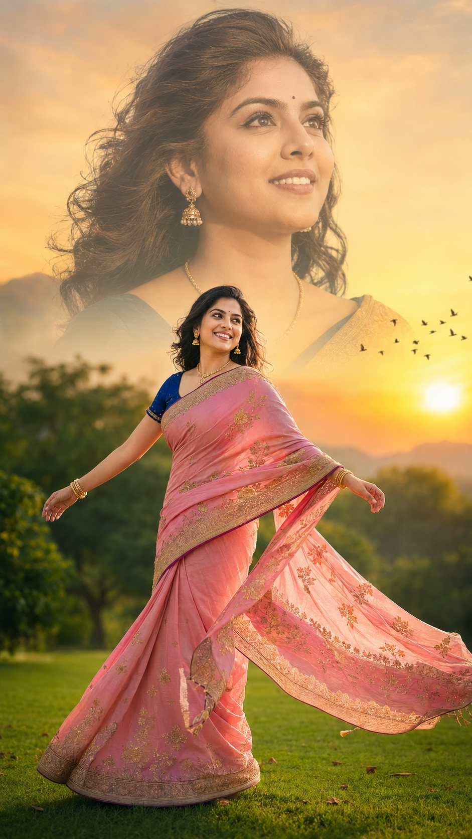 Graceful twirl in golden hour light
