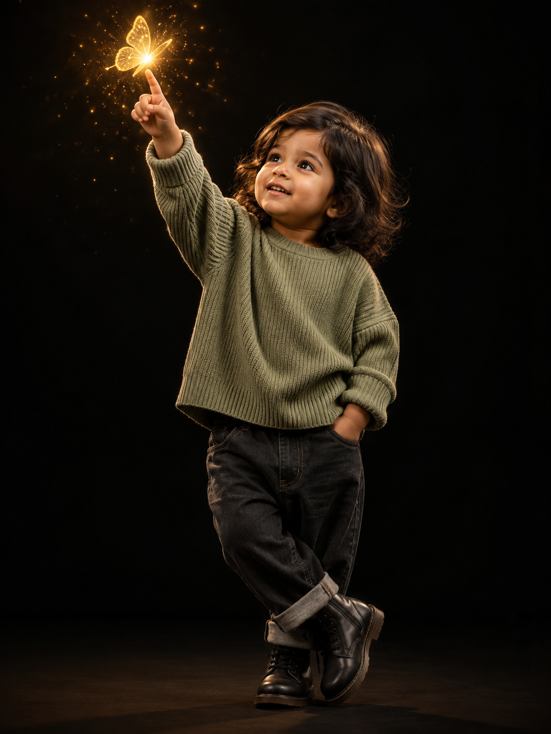 Child Reaching for a Golden Butterfly