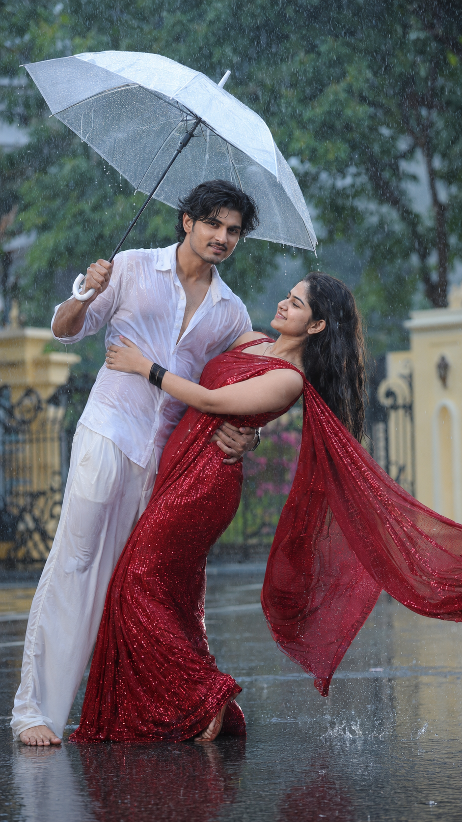 Romantic dance in the rain