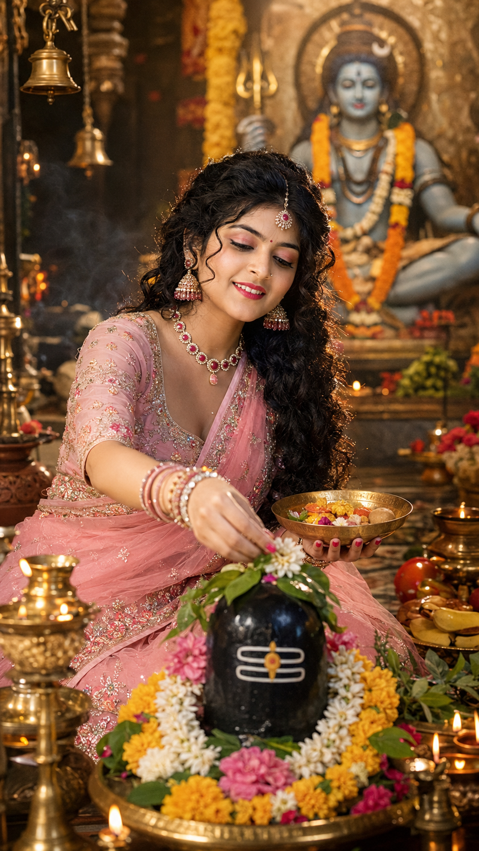 Hindu puja in sacred temple light