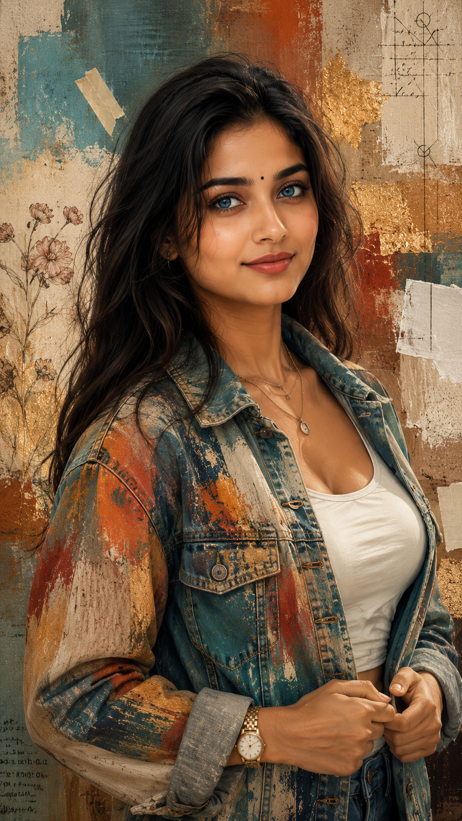 Stylized portrait with abstract collage elements