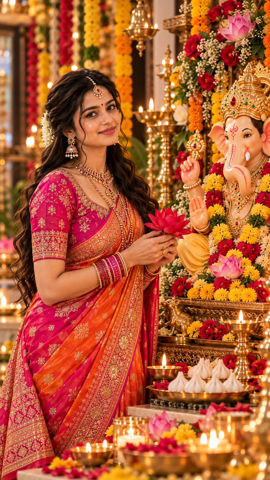 Devotion Beside Ganesha