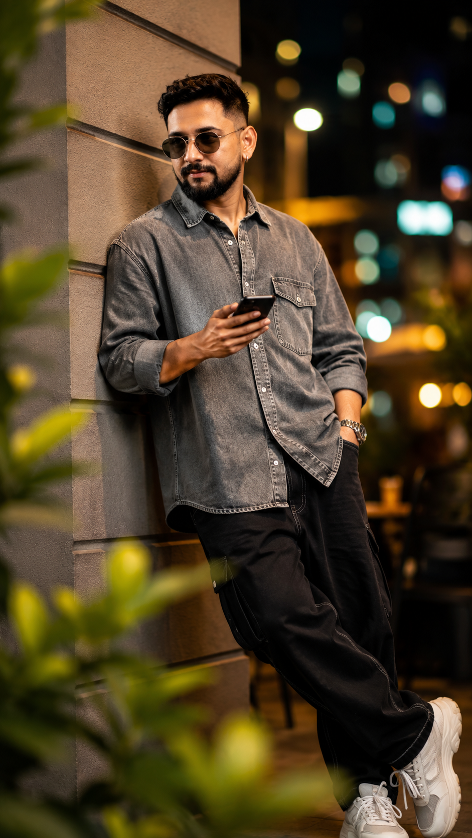 Relaxed Urban Night Portrait Man