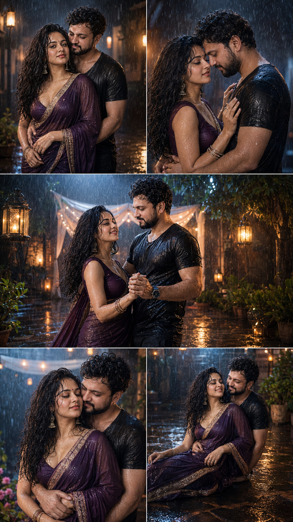 Romantic rain dance under lantern lights