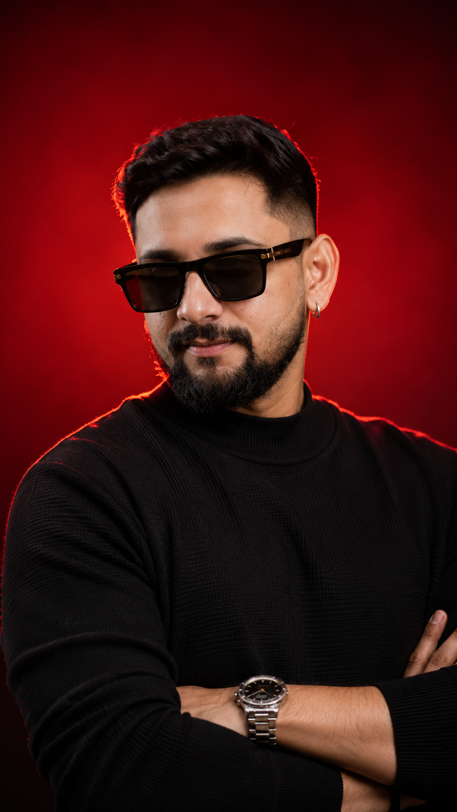 Confident style in a red glow