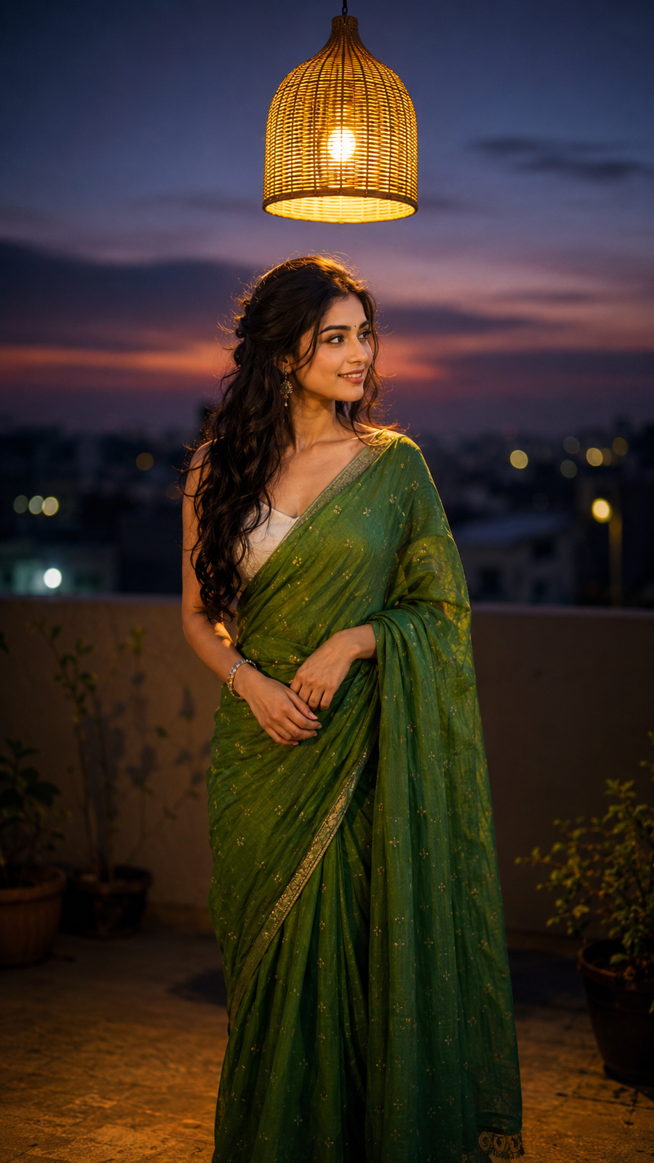 Twilight glow on rooftop balcony