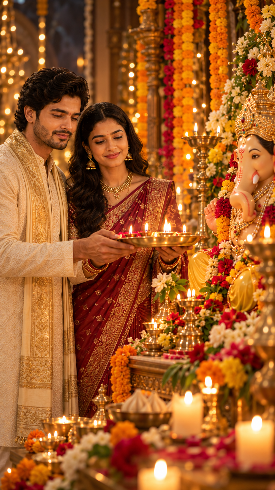 Couple Performing Ganesha Aarti