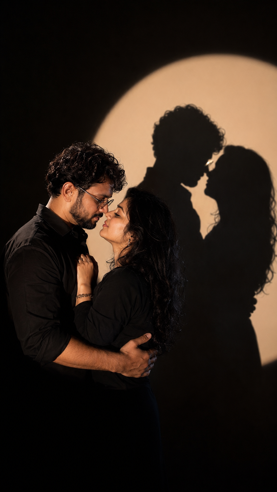 Close embrace in soft spotlight