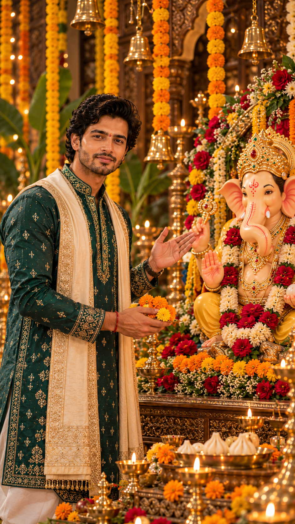 Devotion Beside Lord Ganesha