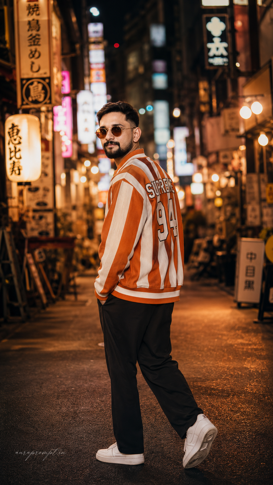 Nighttime street vibe with neon glow