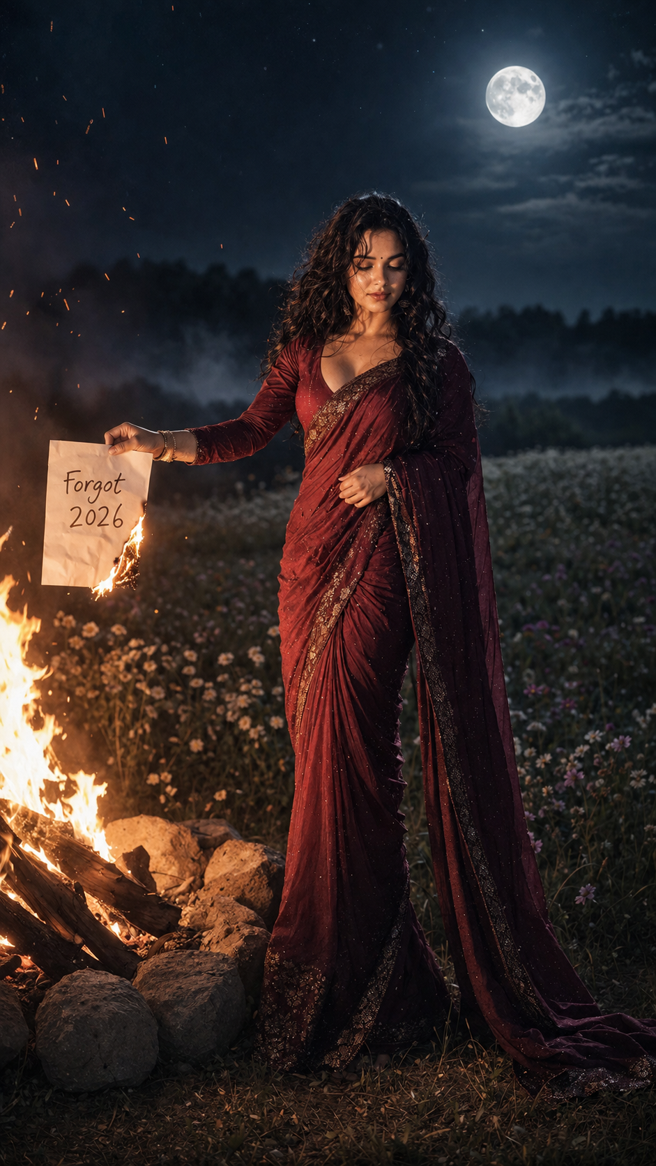 Moonlit ritual by the bonfire