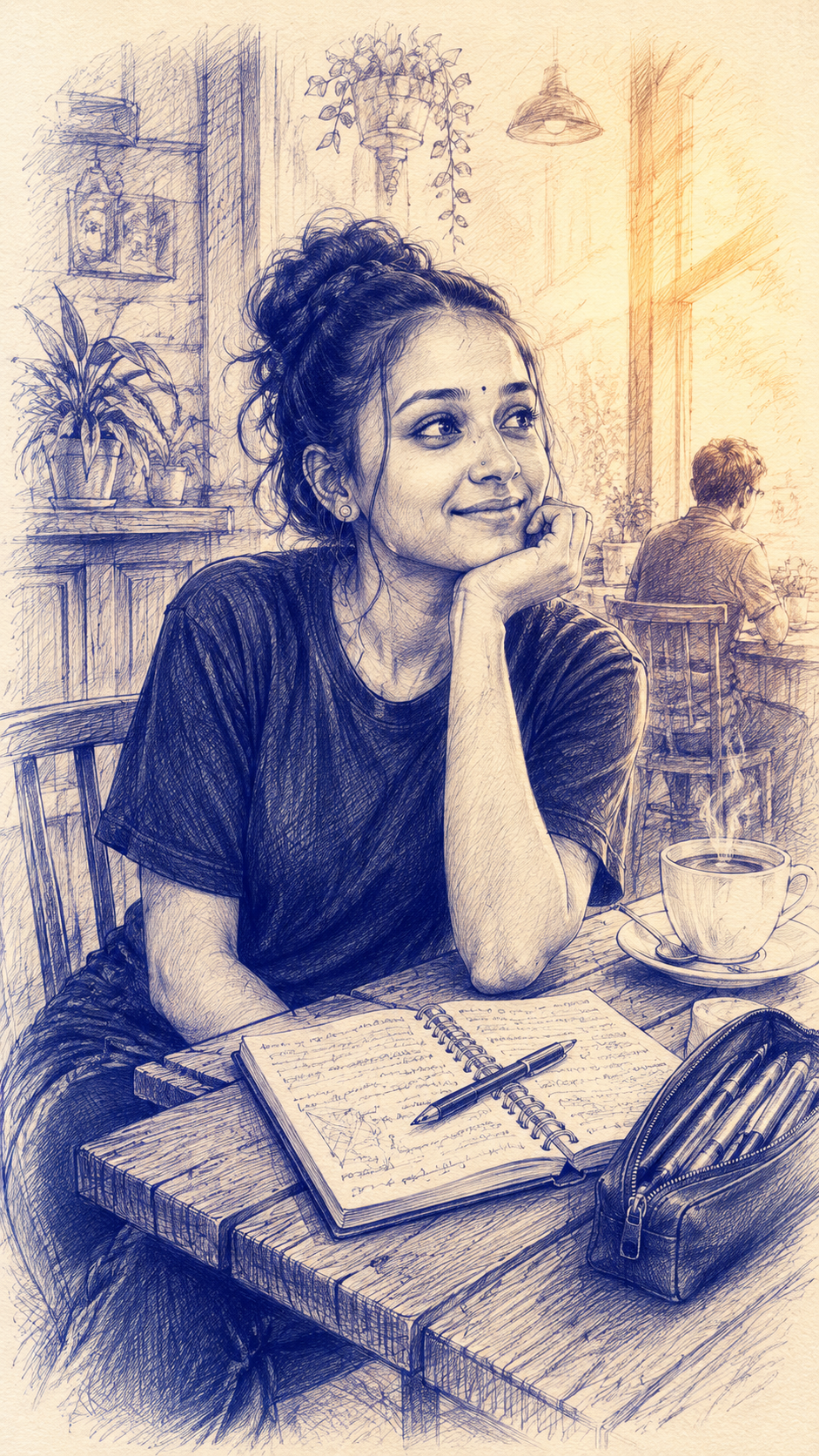 A peaceful café moment in sunlight