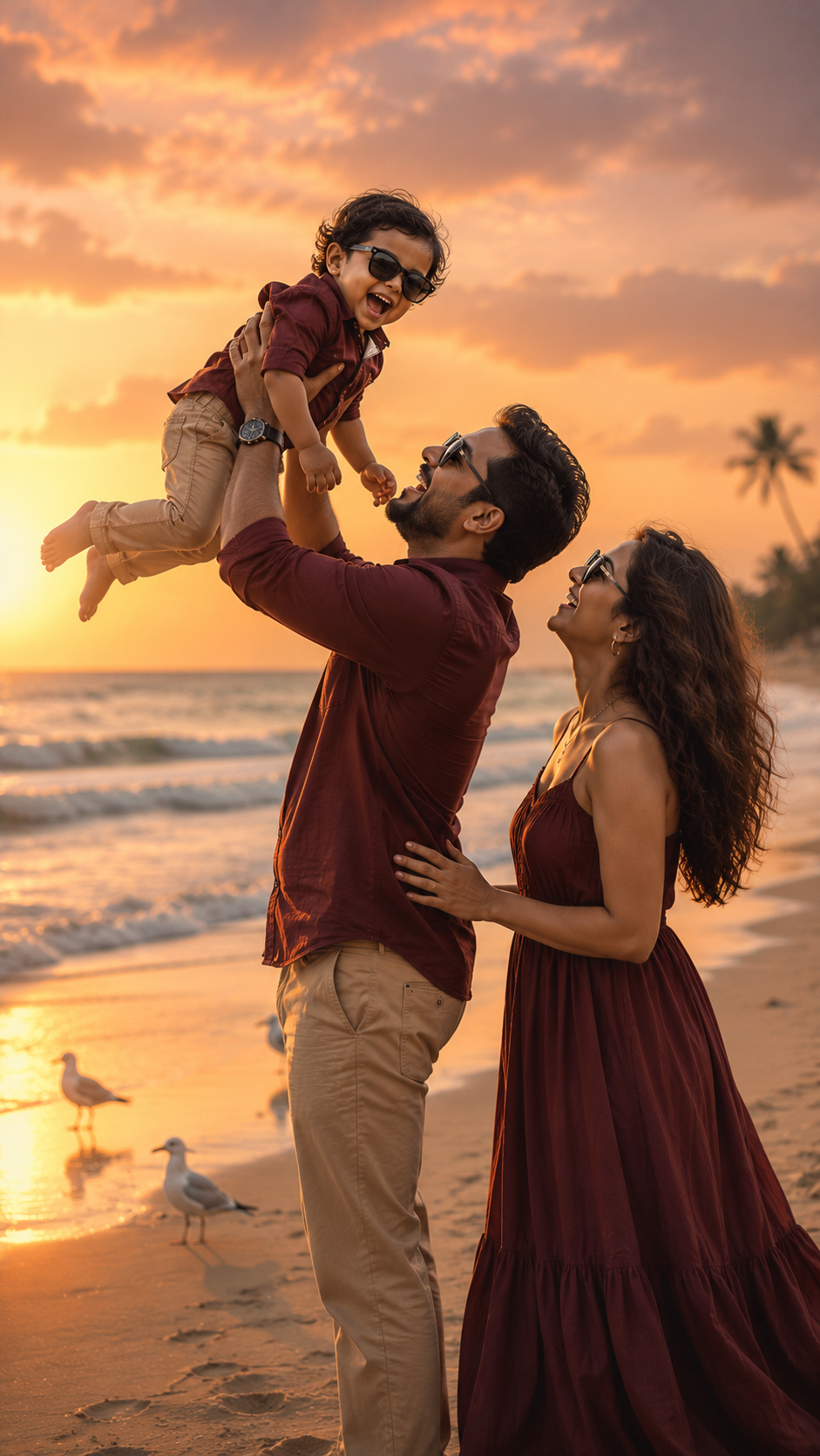 Golden hour family joy on the beach
