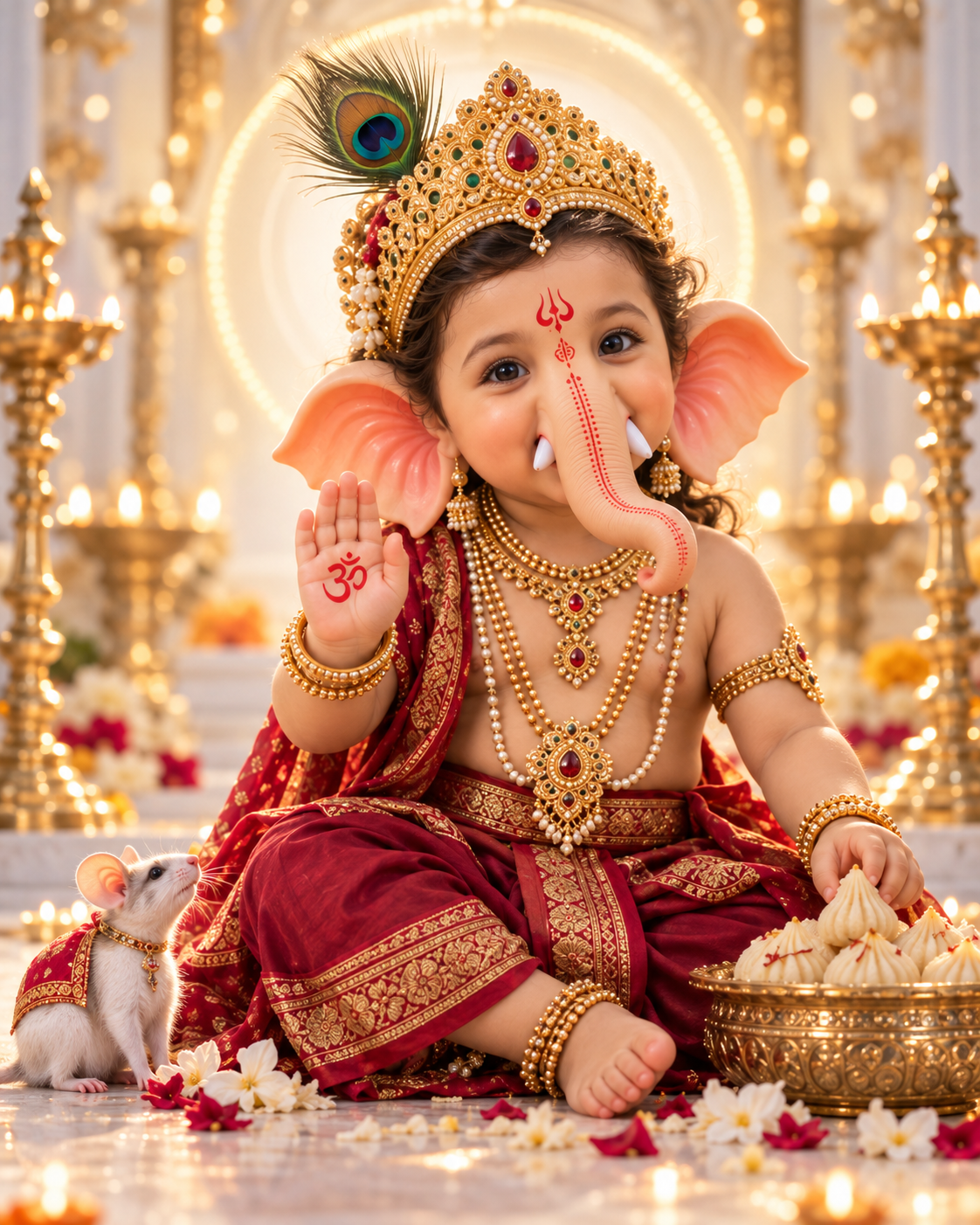 Joyful Ganesha Child in Golden Temple Glow
