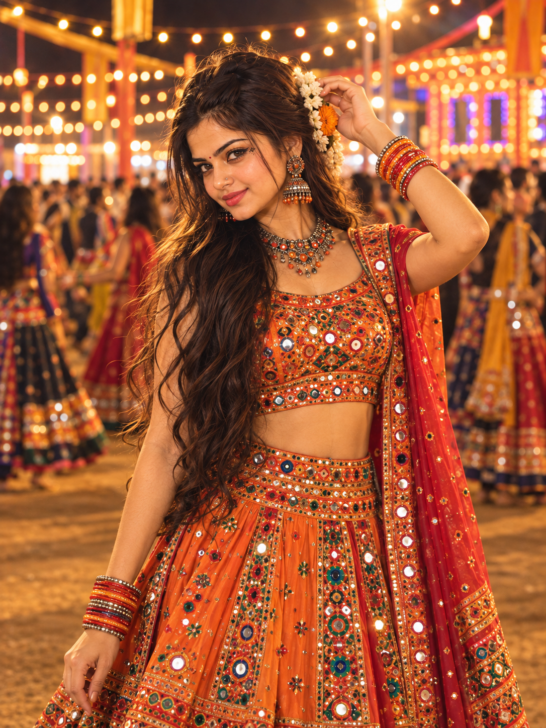 Traditional Orange Chaniya Look