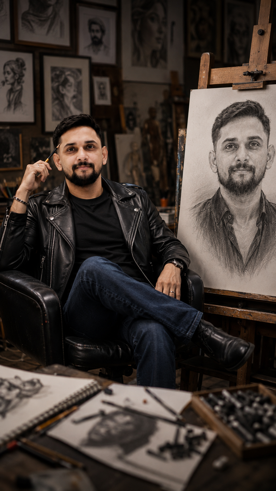 Artistic reflection in the studio