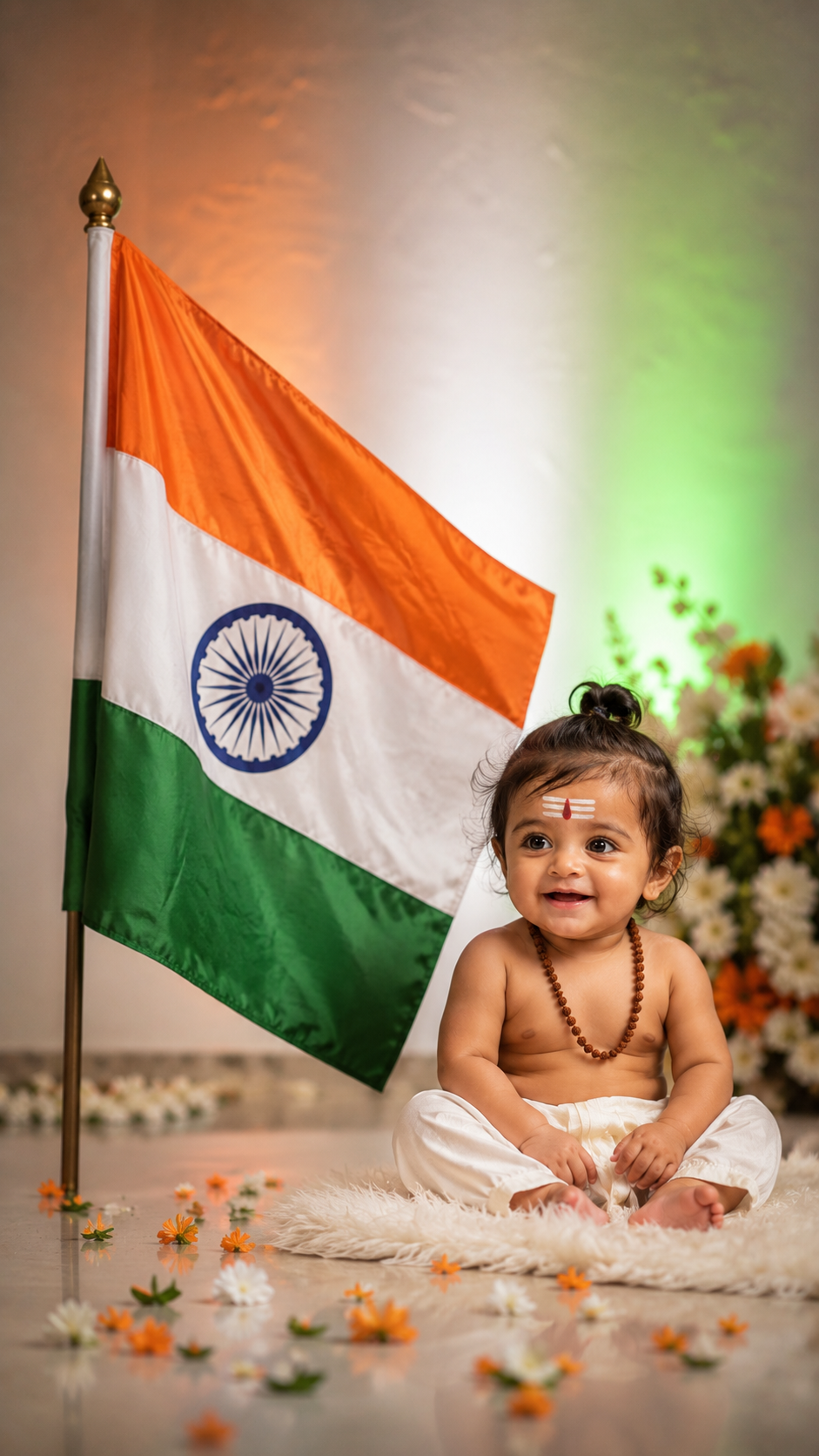 Smiling Baby with Indian Flag