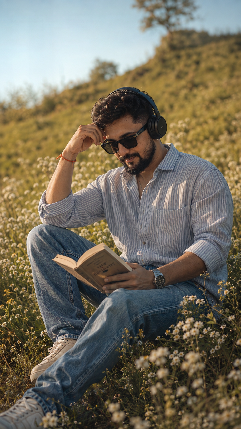Quiet Reading in a Wildflower Meadow