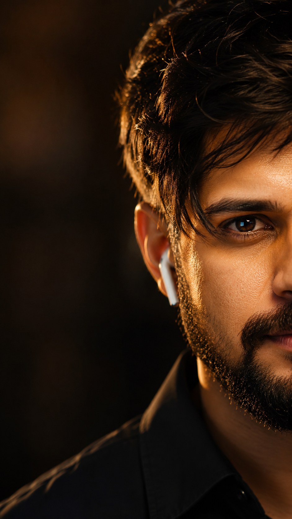 Intense gaze with wireless earbud