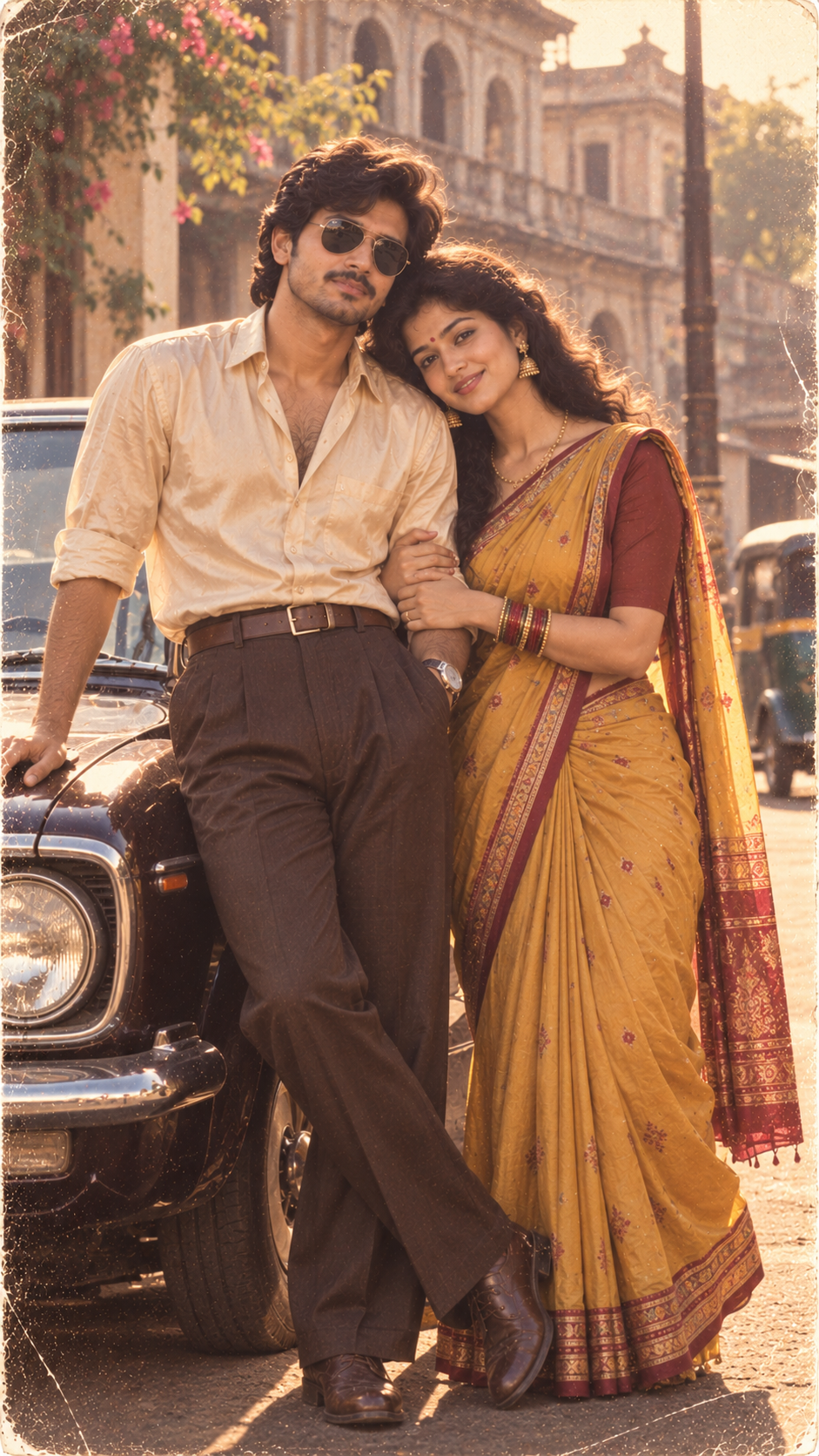 Vintage Indian Couple by Classic Car