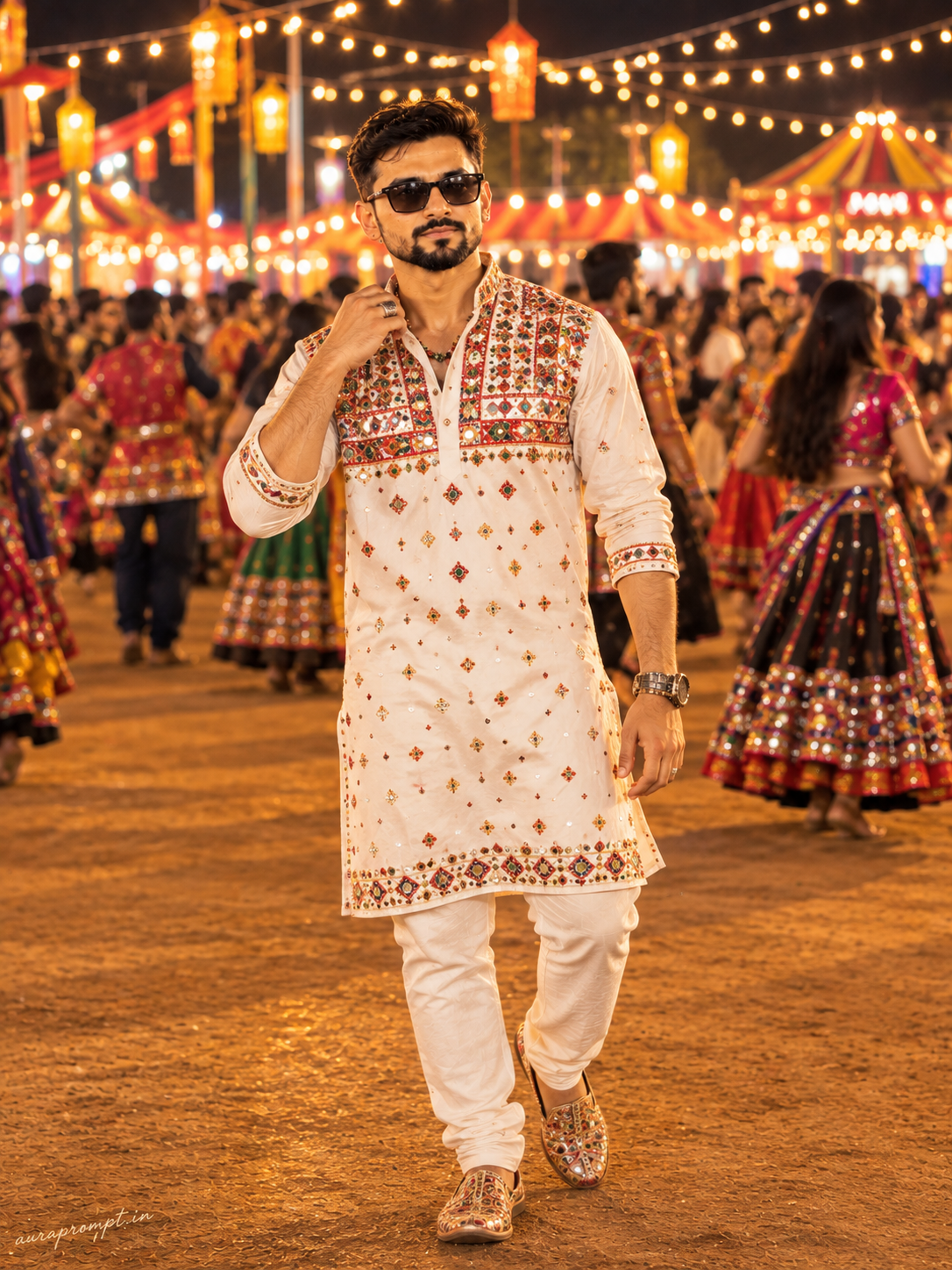 White Kurta Garba Night Outdoor Portrait