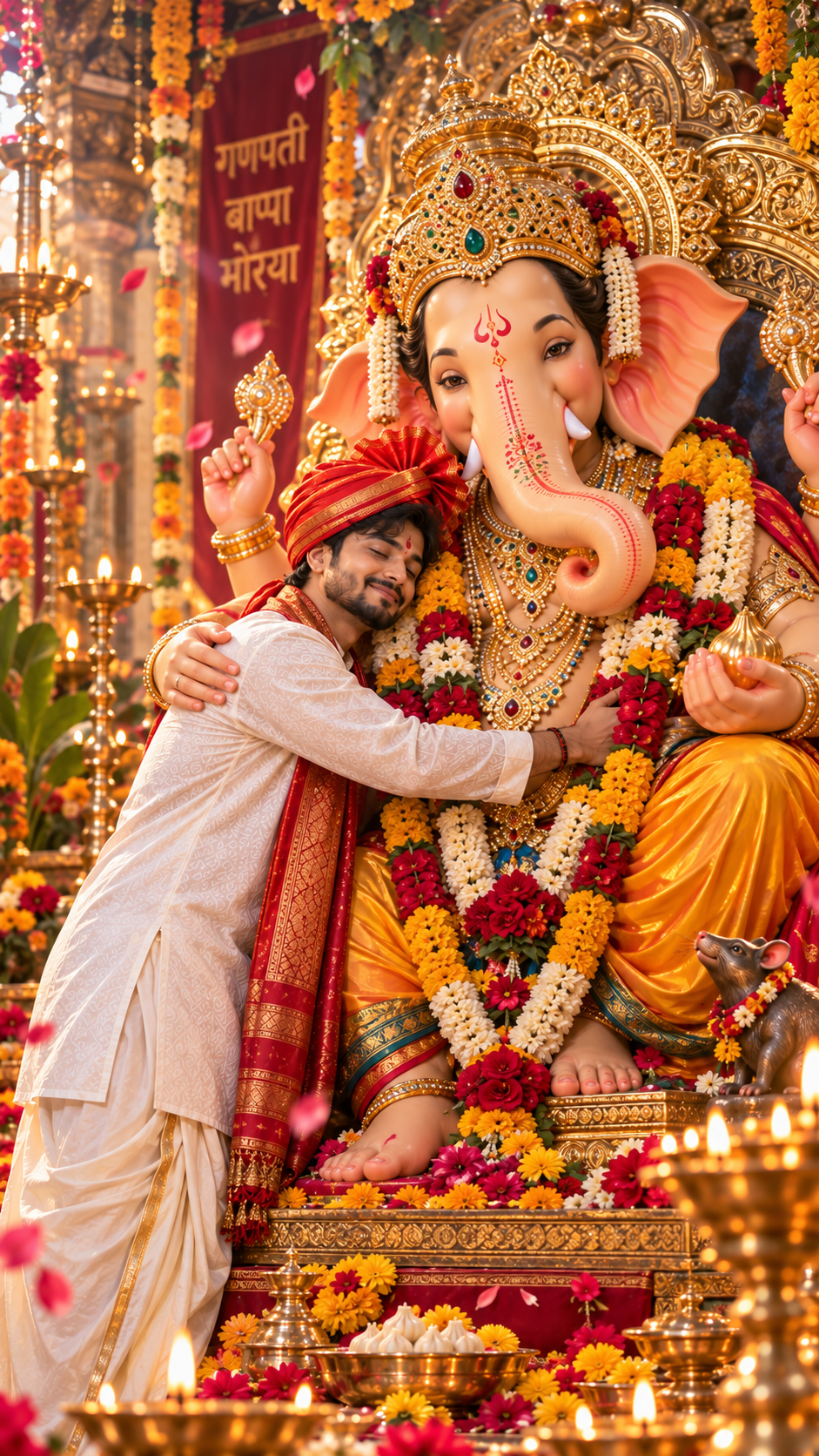 Devotee Embracing Lord Ganesha