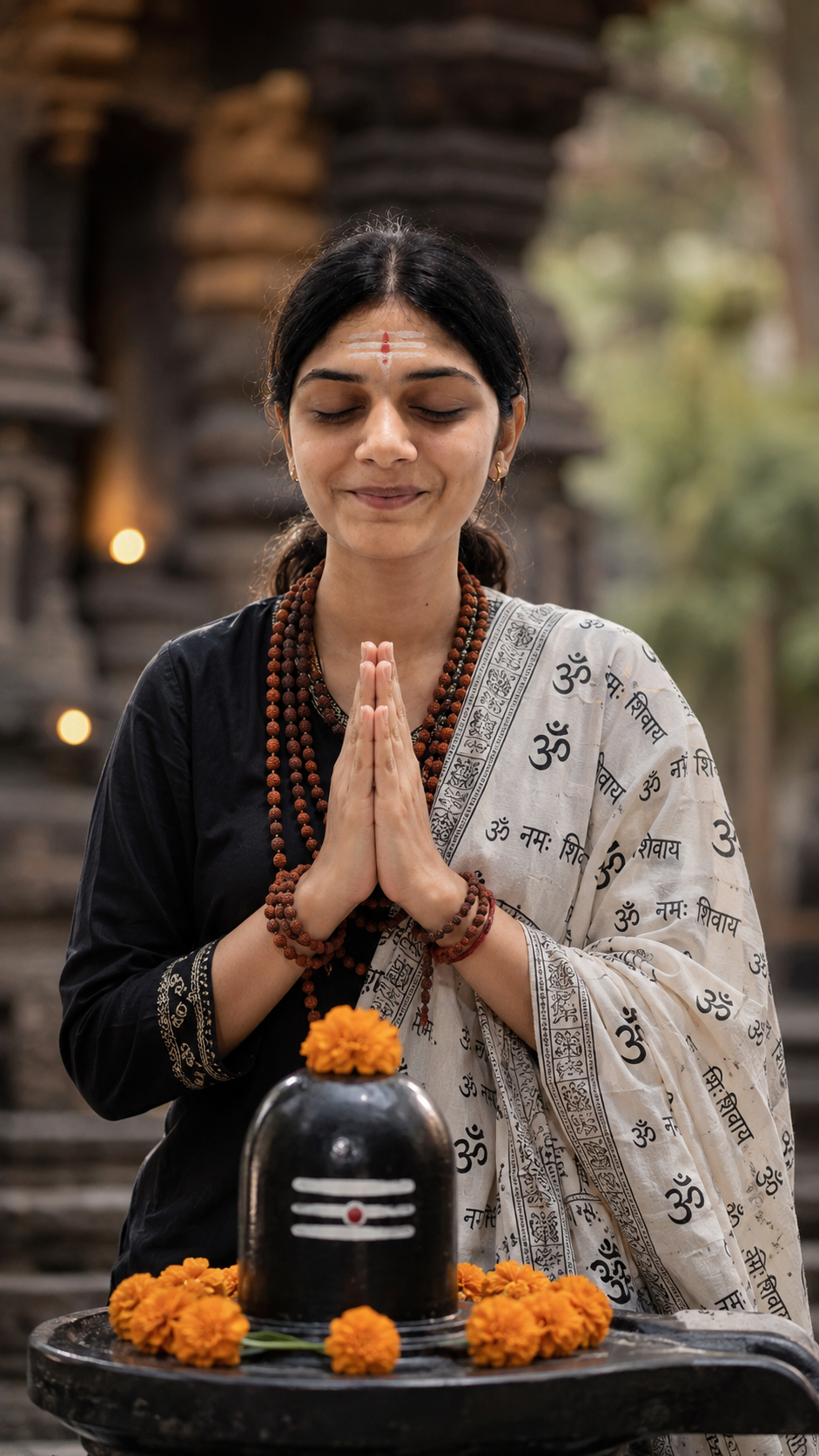 Serene Temple Prayer with Shiva Lingam