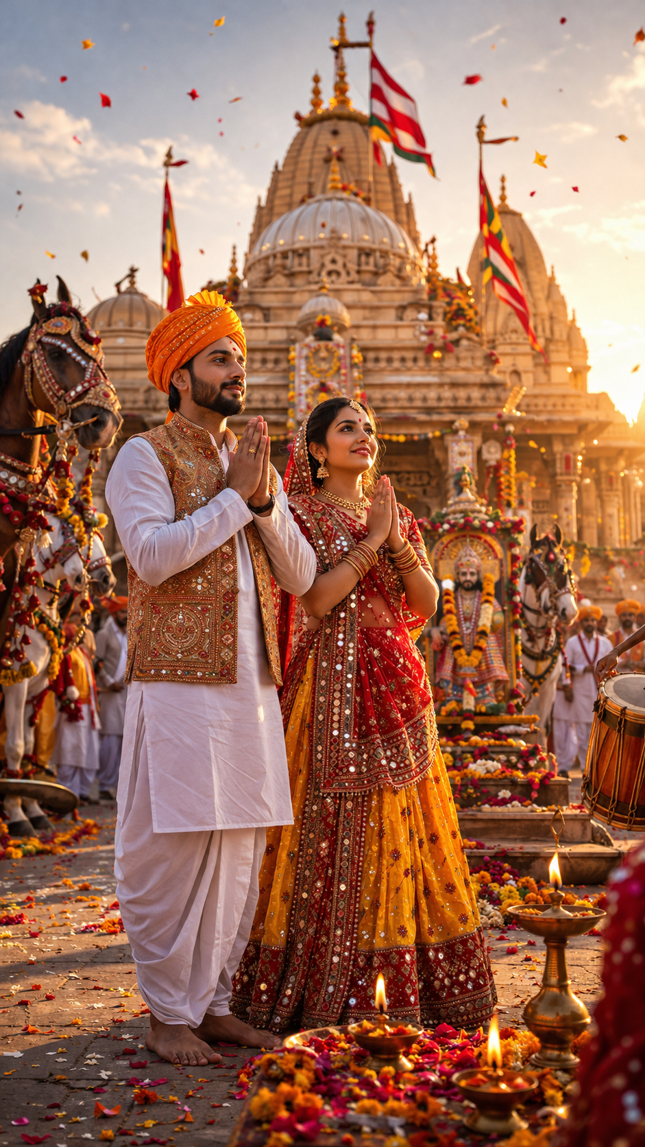 Temple festival at golden hour