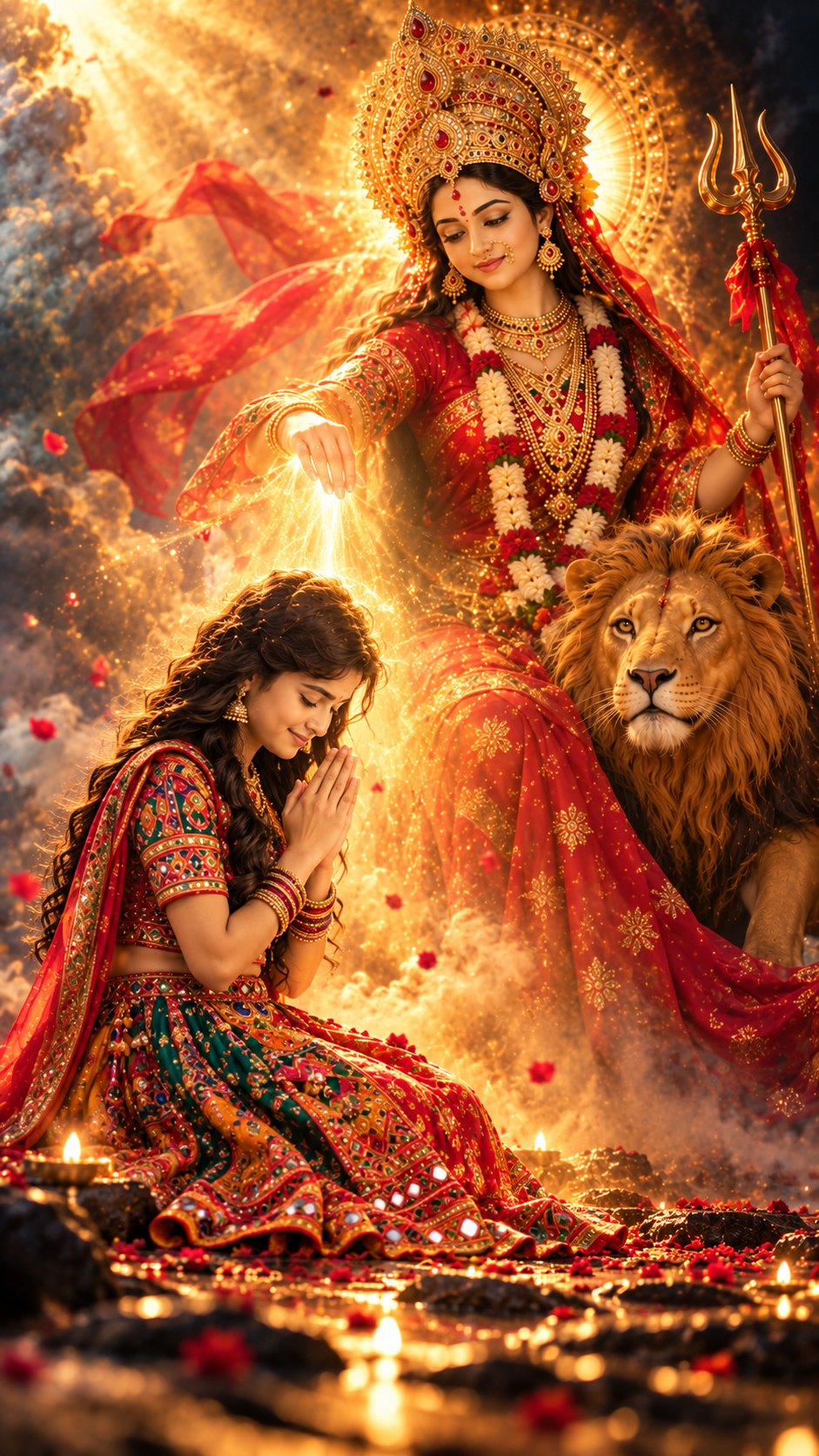 Girl receiving the divine blessings of Maa