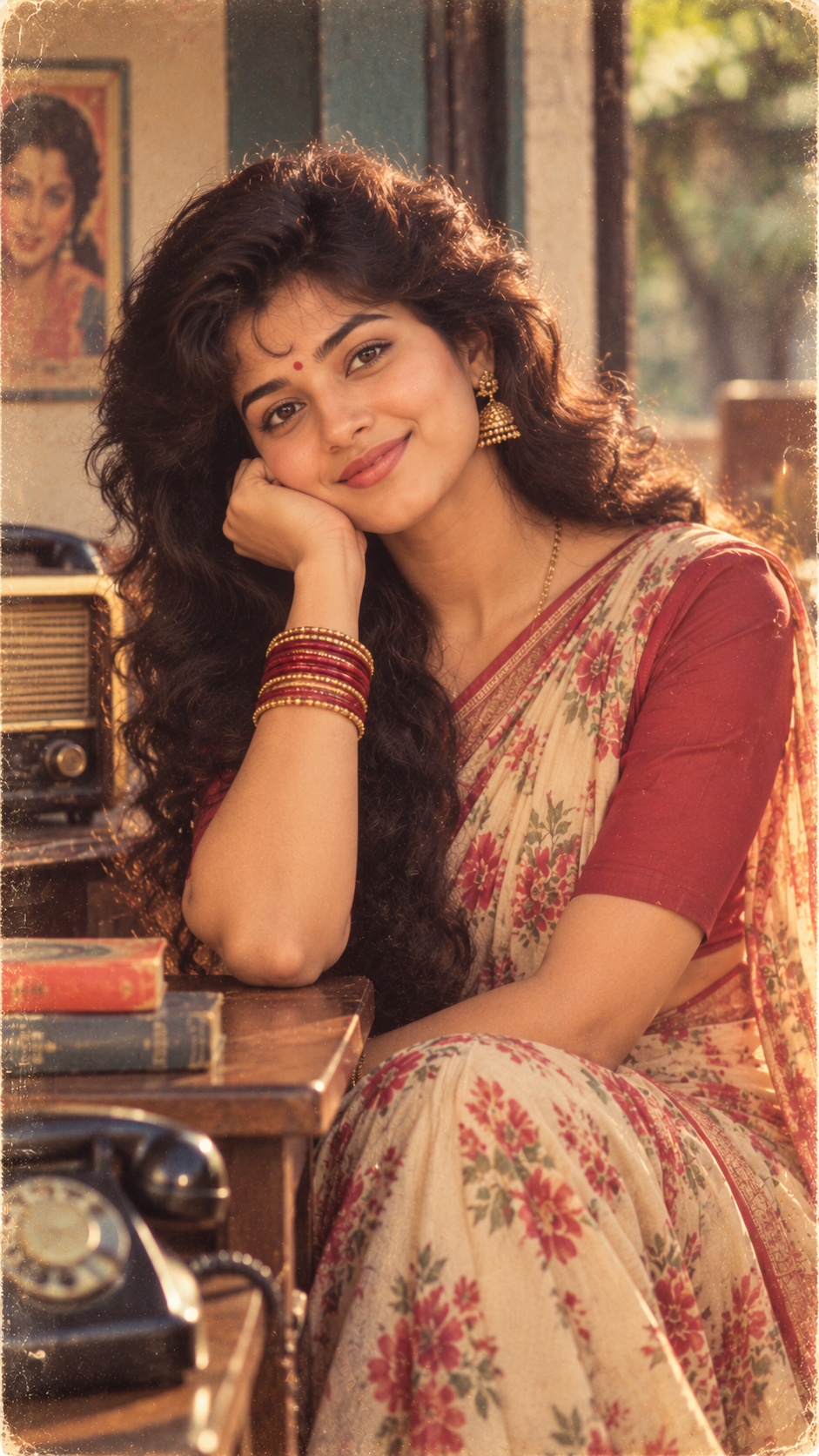 Nostalgic Saree Portrait with Vintage Radio
