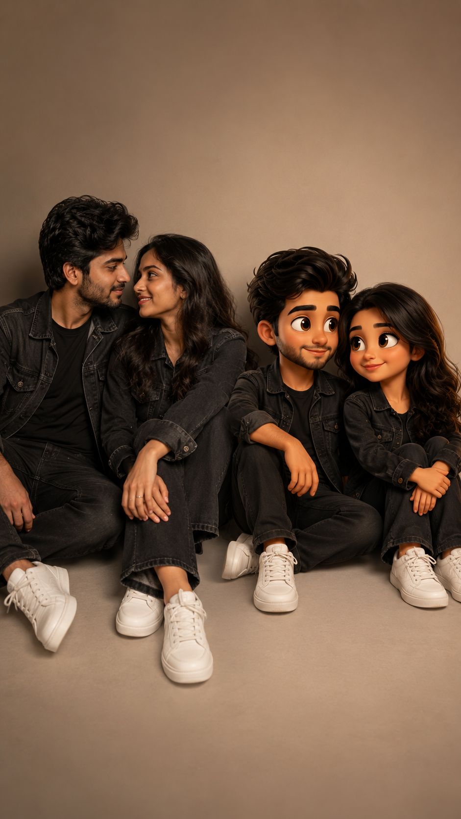 Real and animated couple side by side