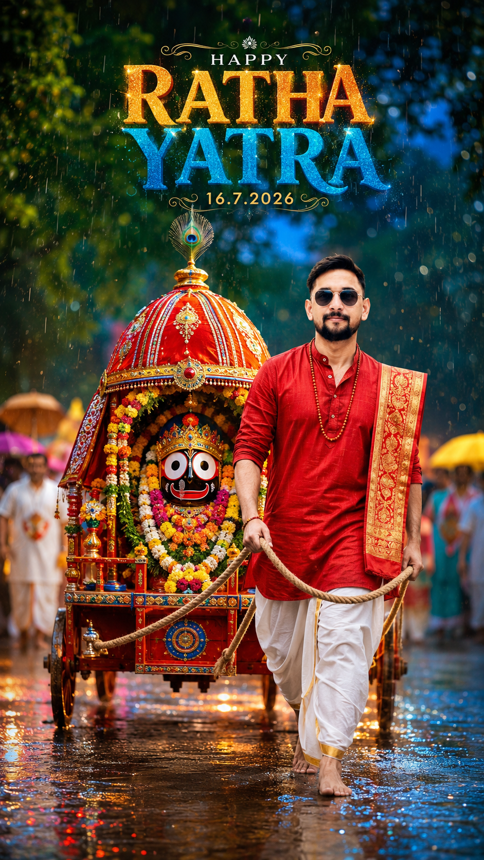 Happy Ratha Yatra procession in the rain