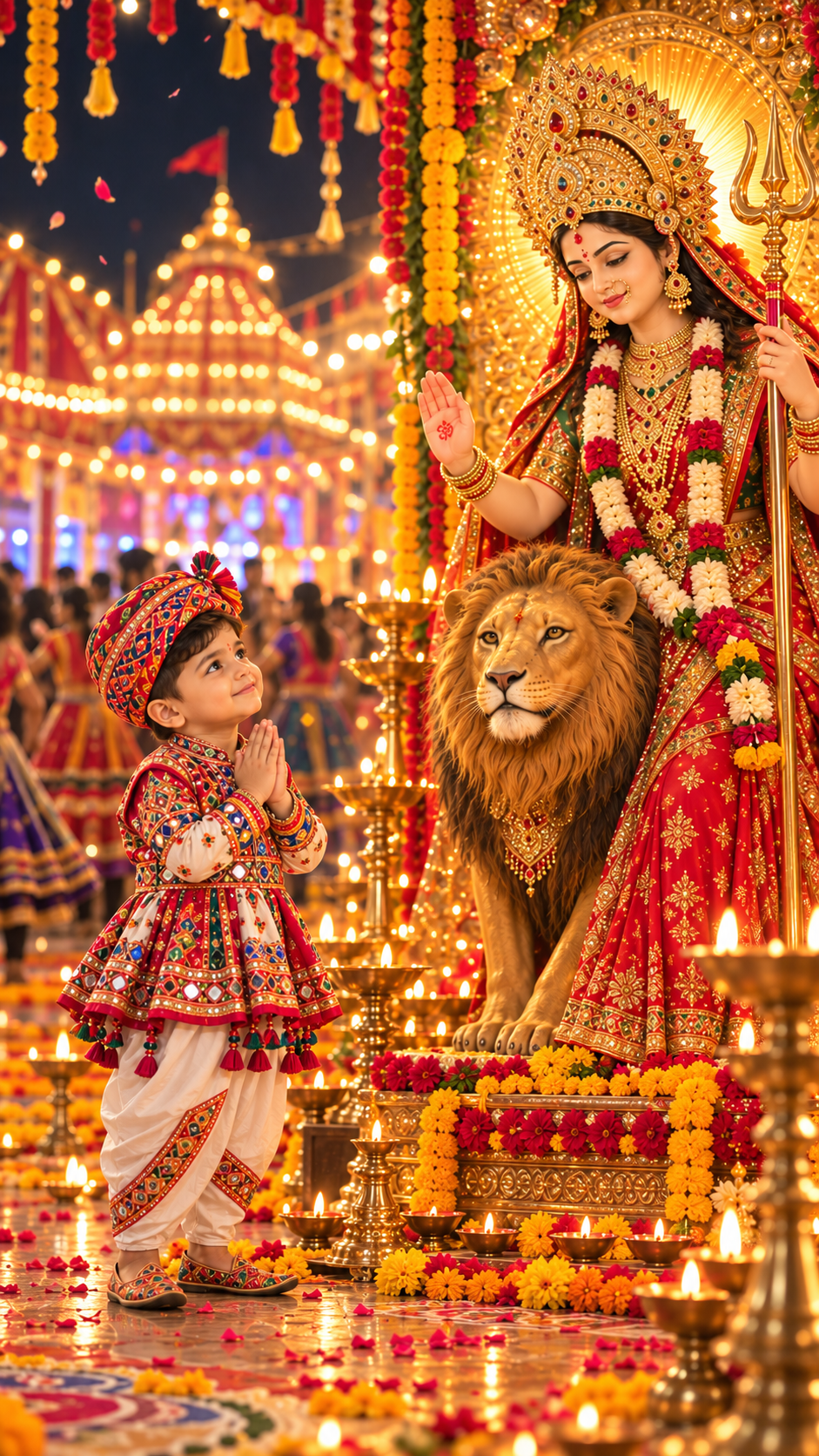 Cute boy participating in a Navratri devotional