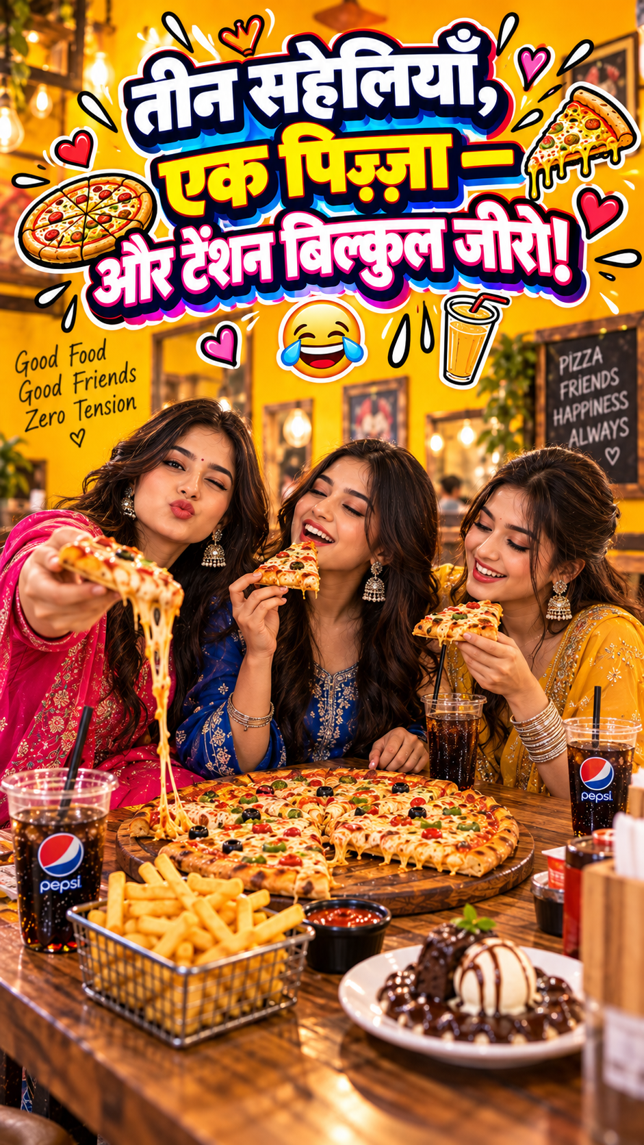 तीन सहेलियाँ, एक पिज़्ज़ा, शून्य टेंशन!