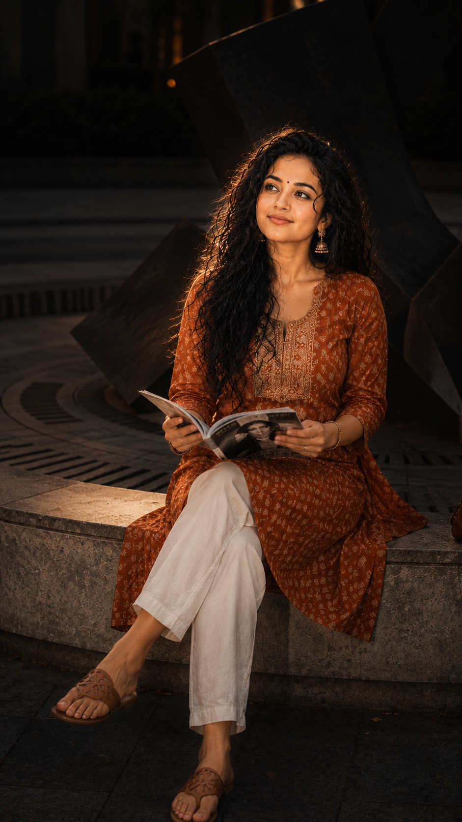 Serene moment in an urban plaza