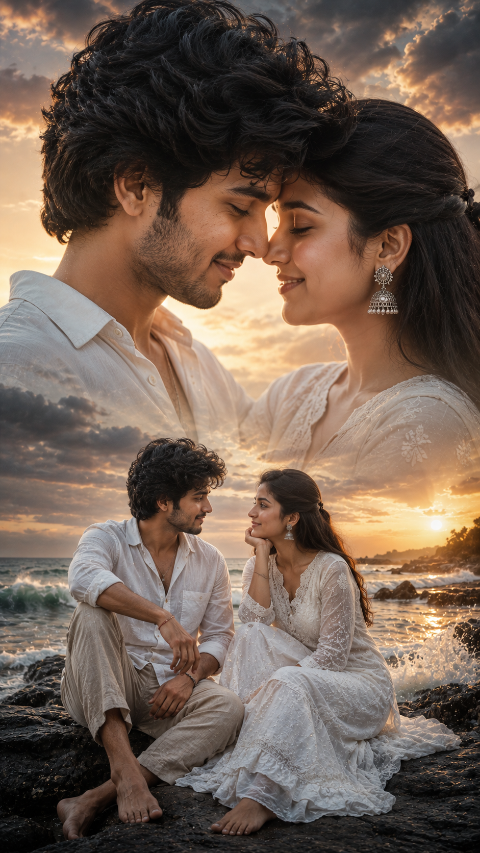 Golden hour romance by the sea