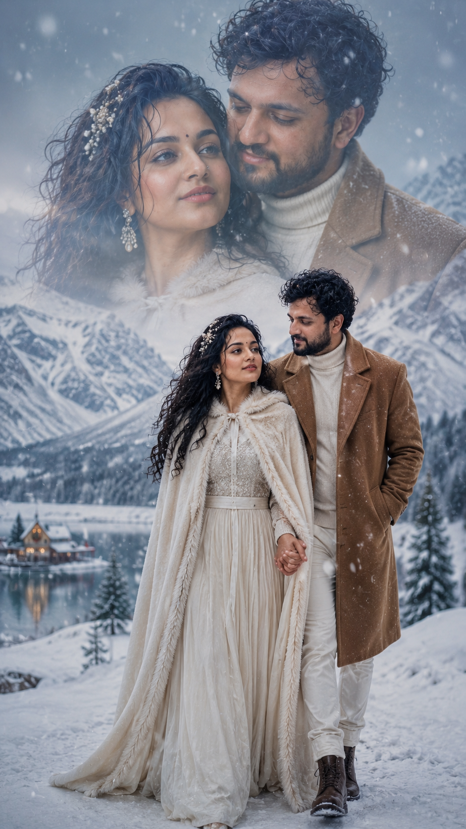 Winter romance in a snowy landscape
