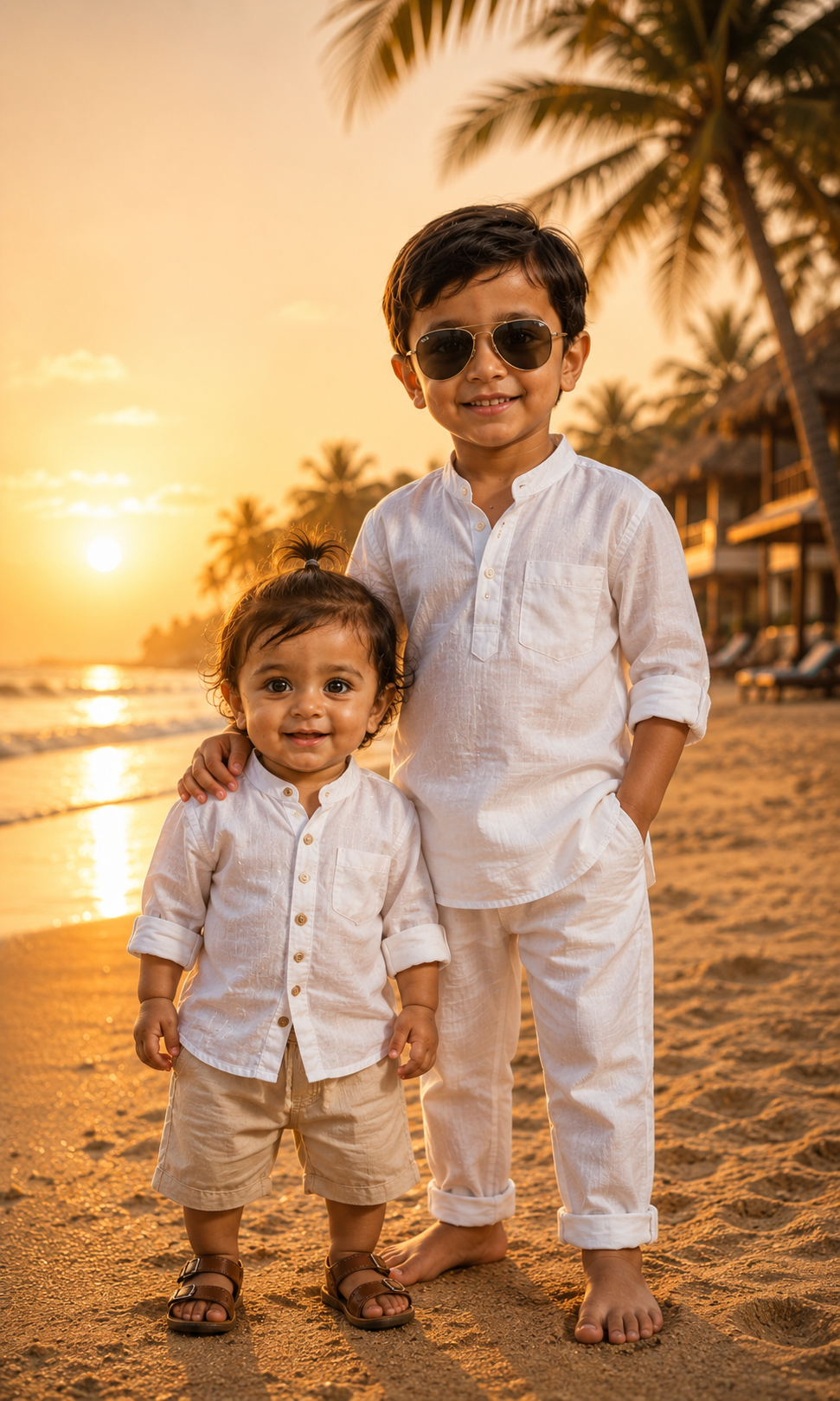 beach vacation portrait of two brothers