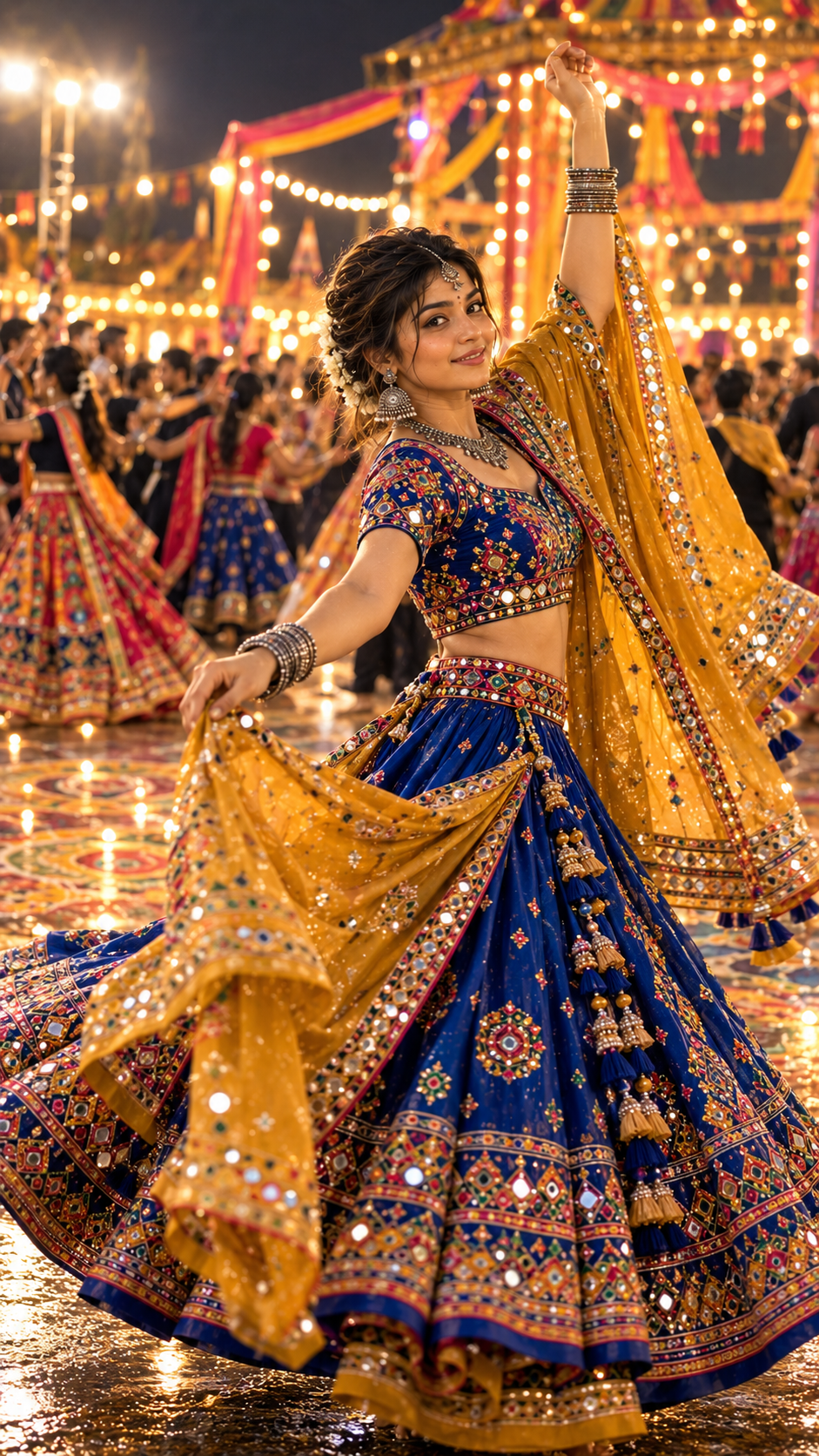 Young woman in electric blue lehenga