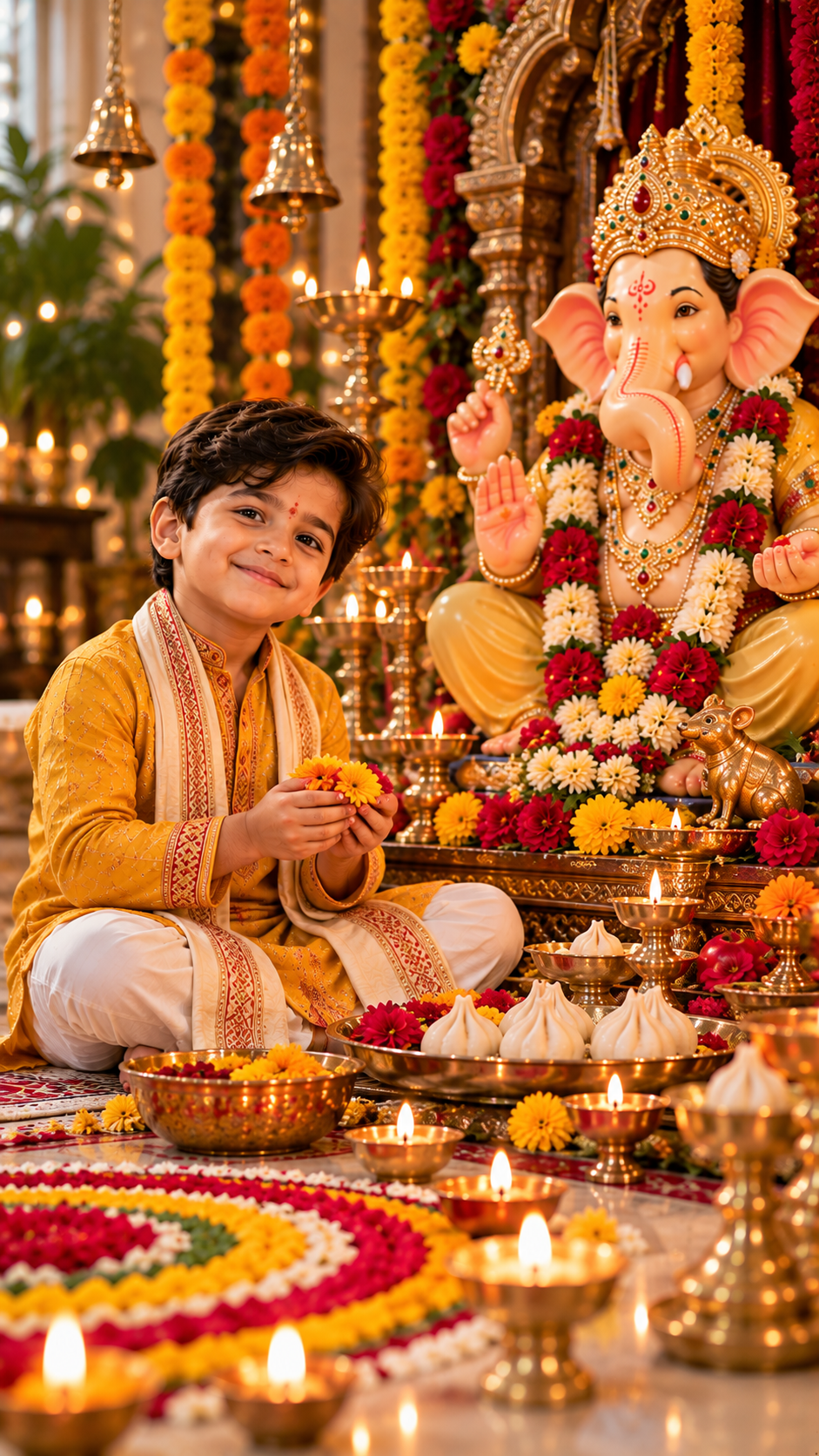 Joyful Ganesh Puja with Flowers
